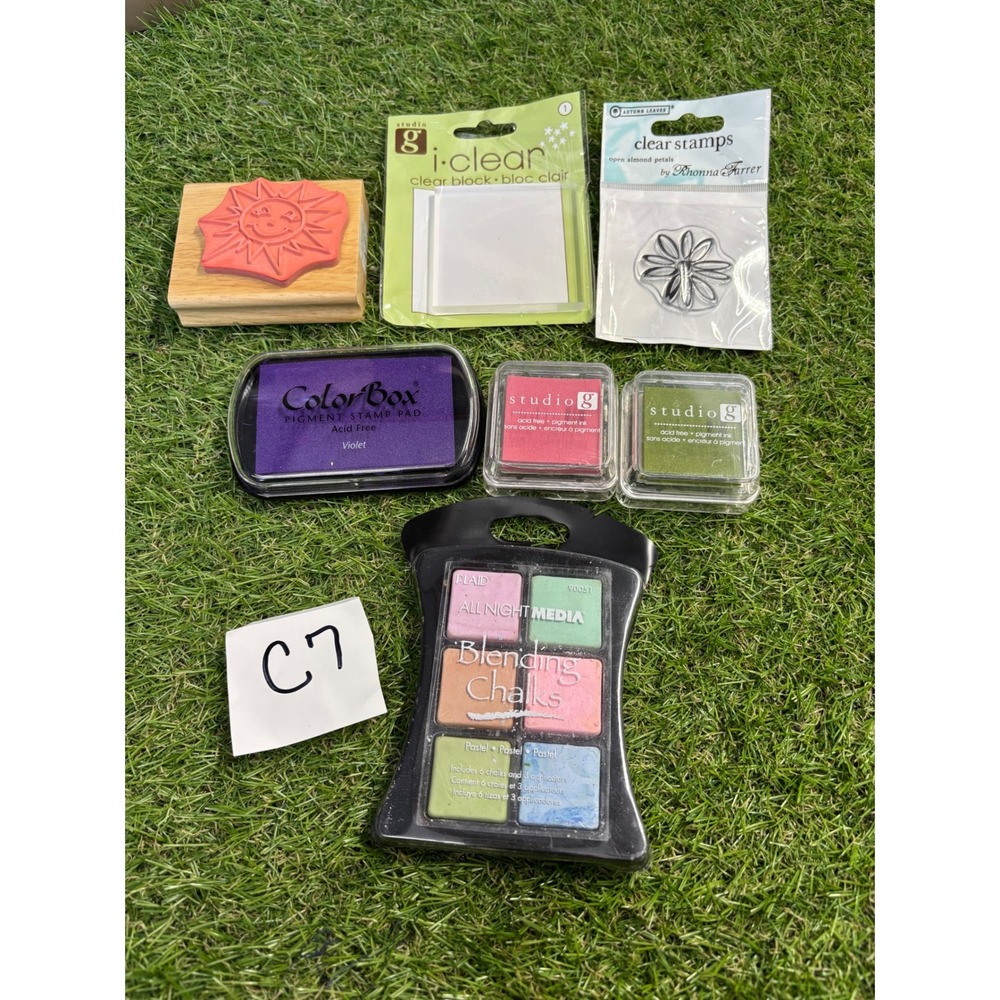 Rubber‎ Stamps Lot - Ink Pads, Clear Blocks, Blending Chalks Craft Supplies
